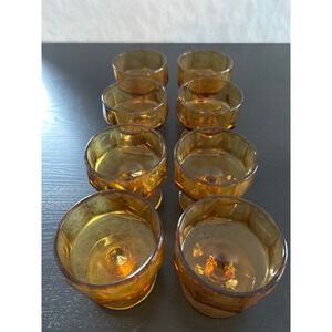 Set of 8 Colony Nouveau Gold Champagne Dessert Goblets 3.5" Indiana Glass AMBER